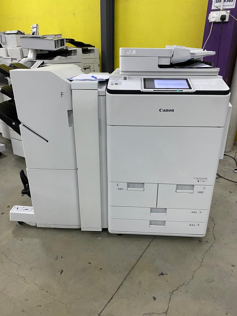 Canon multifunction printer with finishing unit installed on-site