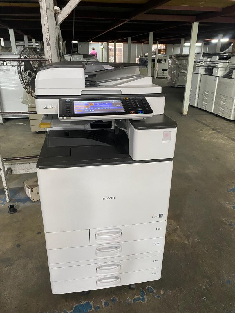 Ricoh MP C3503 multifunction copier staged in the warehouse